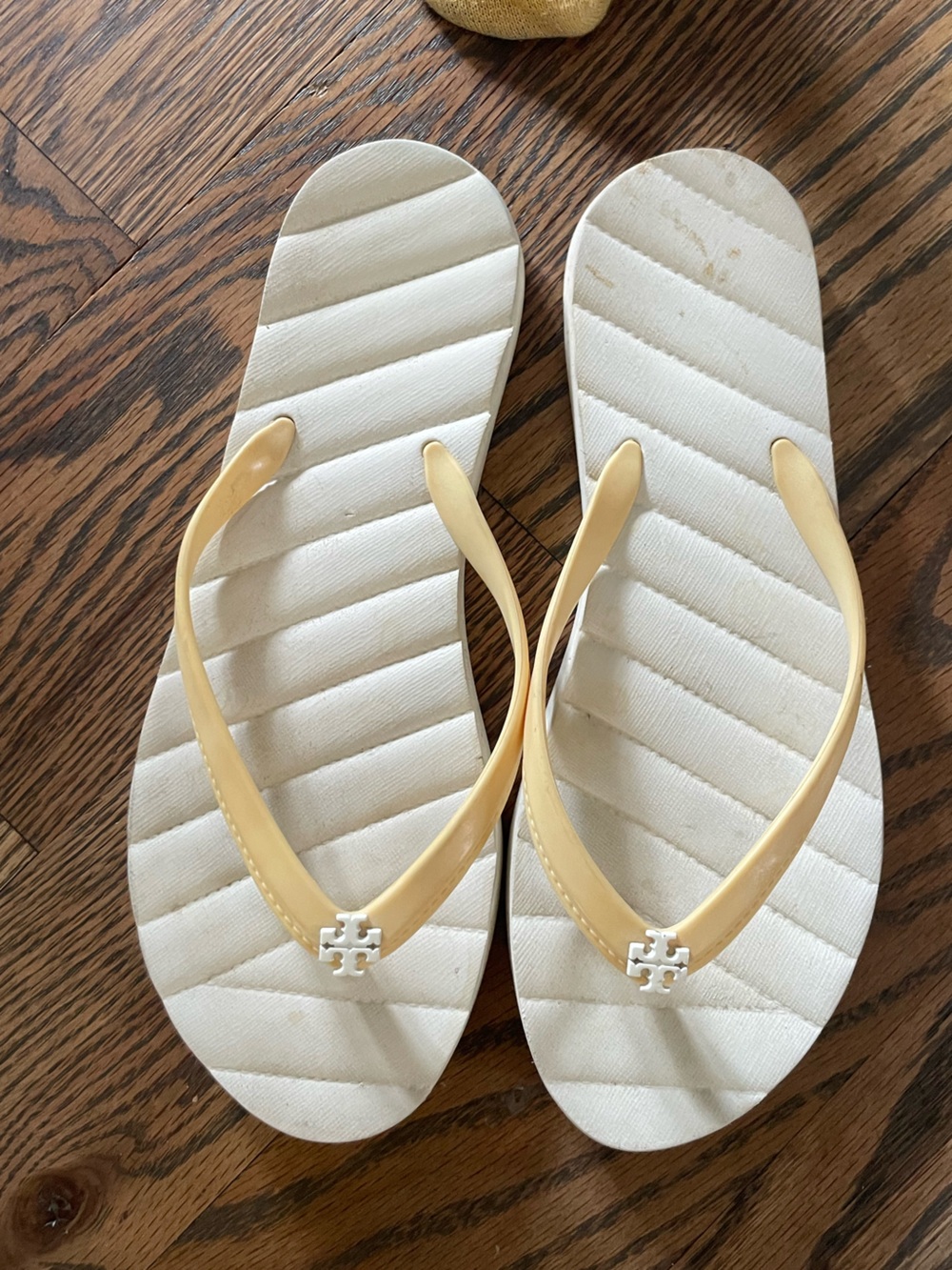 Tory Burch Cream Footbed with Pale Yellow Straps Flip Flops